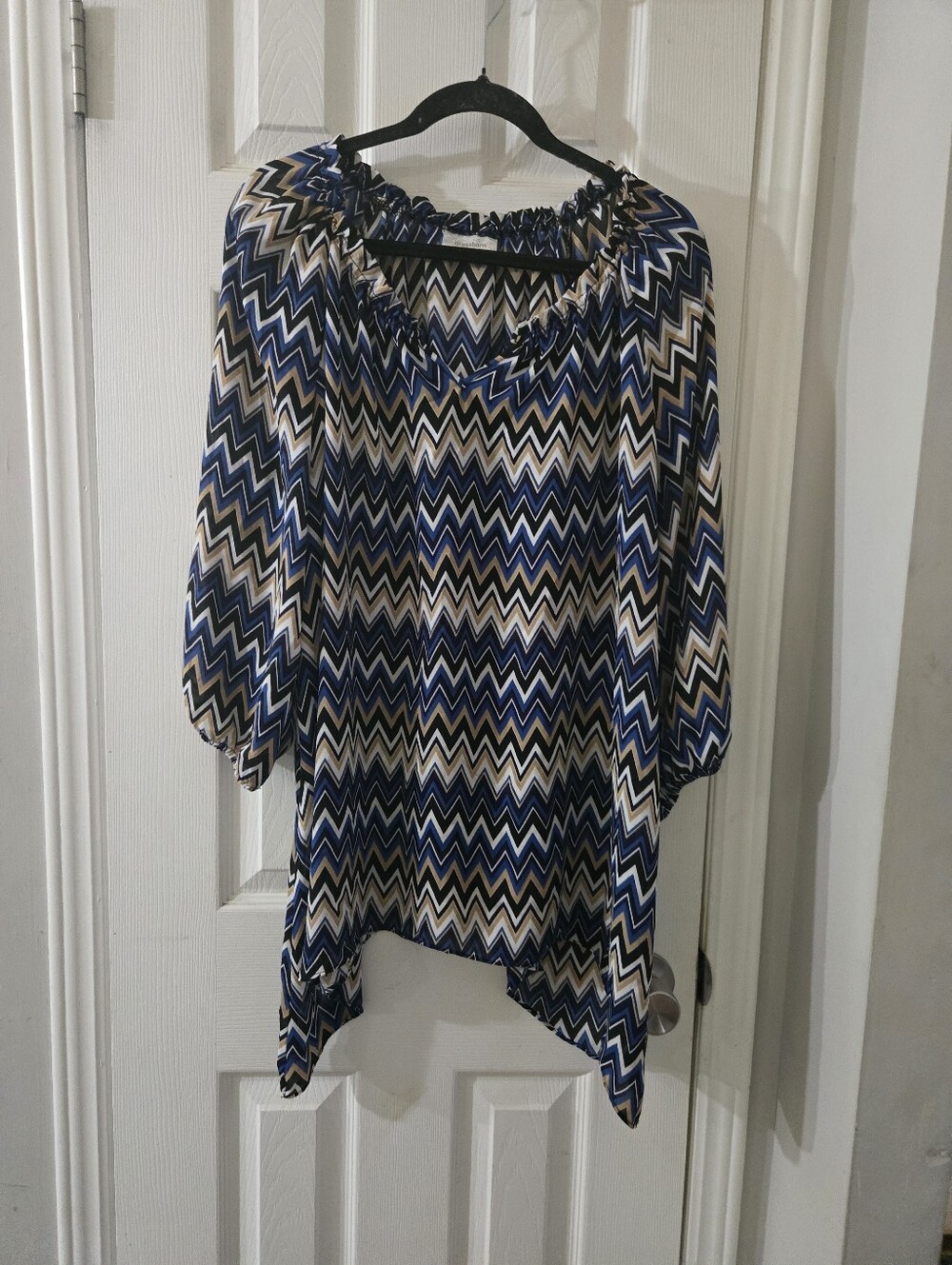 dressbarn Blue, White, Black Chevron Peasant Blouse 2X